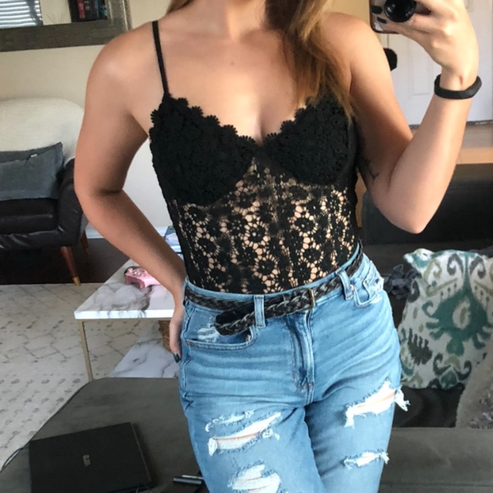 H&M Black Lace Bustier Bodysuit